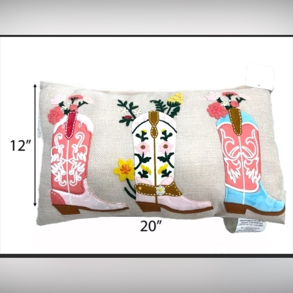 Colorful Cowboy Boot Embroidered Pillow - Picture 2 of 3